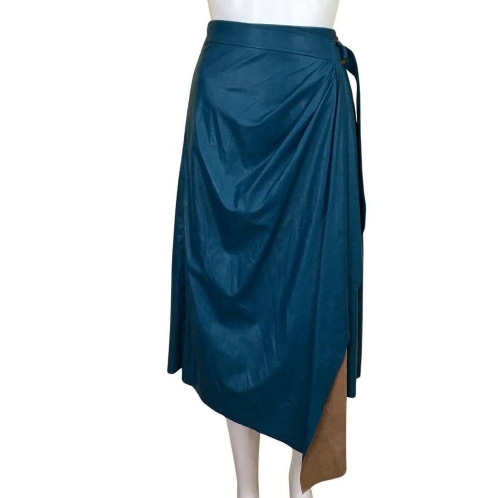 New Ramy Brook Women's Blue Matallic Verna Faux Leather Wrap Skirt Size 2